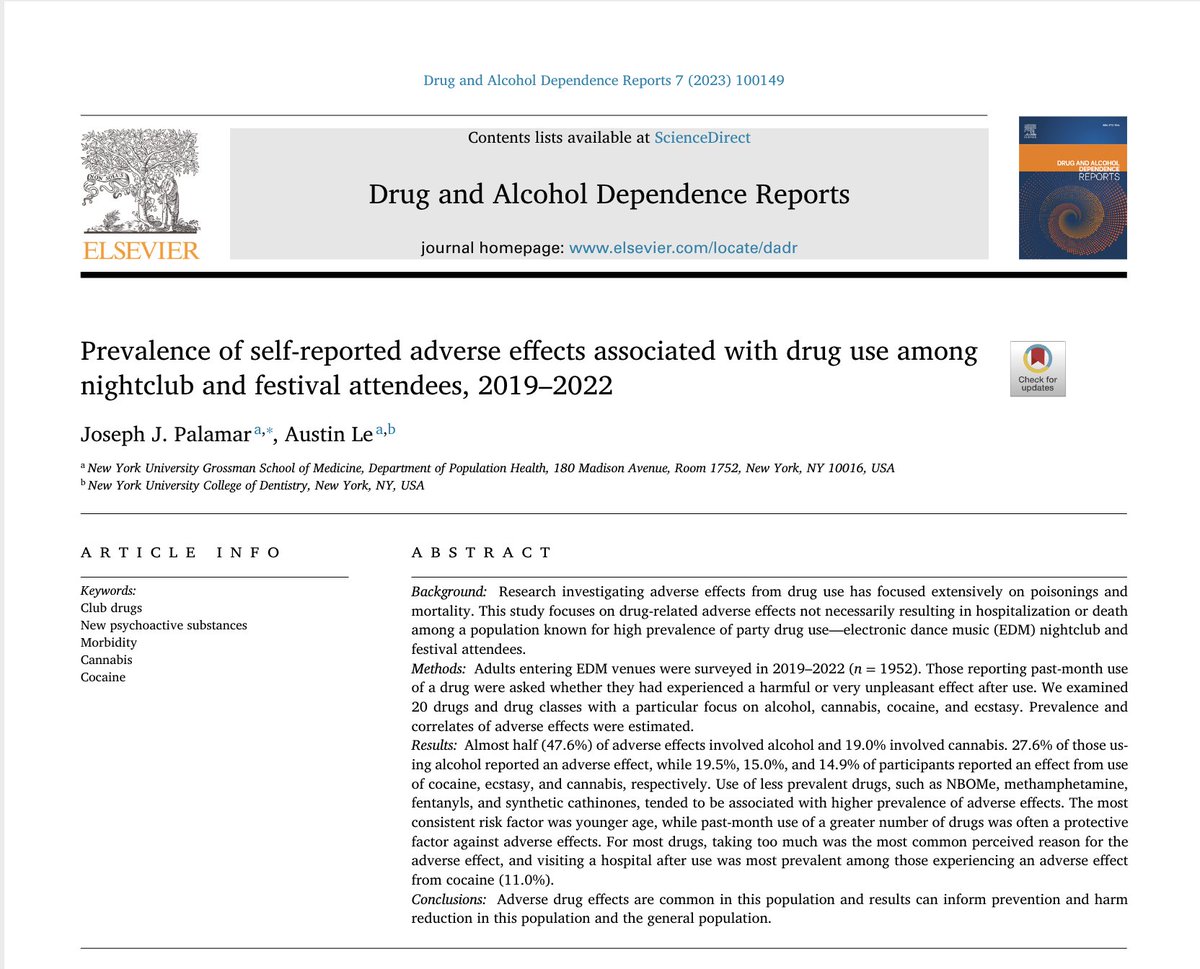 Study reveals 48% of adverse effects among EDM partygoers involved alcohol, followed by cannabis. Young age was the main risk factor. Results inform prevention & harm reduction strategies for party drug use. #EDM #PartyDrugs #HarmReduction #AdverseEffects

tinyurl.com/3yuav272
