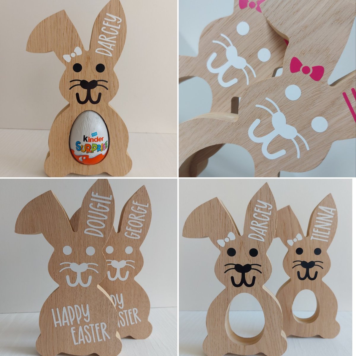 Grab your Easter Bunnies in time for Easter! 🐰 Available with Happy Easter on belly or with a egg hole...kinder egg or creme egg. £10.00 without the egg hole. £12.00 with the egg hole, egg of choice is included. £4.00 P&P Order yours directly through myself or via my Etsy.