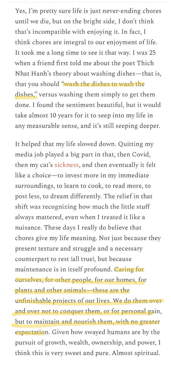 banhmigoddess's tweet photo. Shifting from a “i have to do this” to “i get to do this” mindset has been very life changing, especially when it comes to work &amp; mundane chores that I dread. Very often i think about Thich Nhat Hanh’s passage on washing the dishes and this accompanying essay from Haley Nahman: https://t.co/fDOUMaSSgy