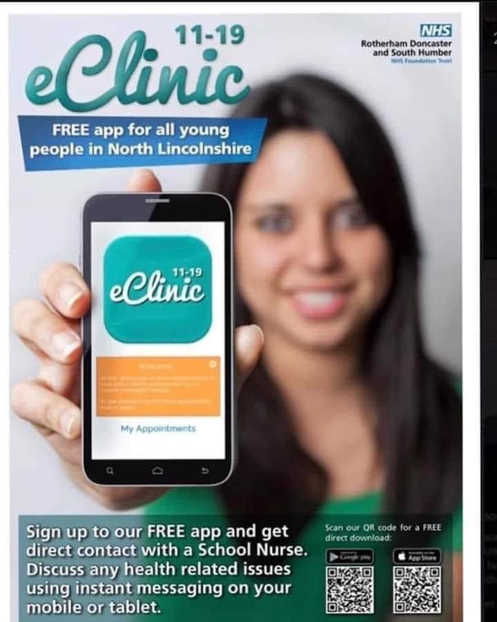 As schools break for Easter we increase our offer of eClinic appointments.. appointments are available Monday-Friday!

Share wide for children and young people aged 11-19 to access free confidential health advice! <a href="/rdash_nhs/">RDaSH NHS FT</a> <a href="/childrencgrdash/">Childrens Care Group 💙</a> <a href="/SaferNhoodsNL/">Safer Neighbourhoods North Lincolnshire</a> <a href="/NorthLincsCNews/">North Lincs Council</a>