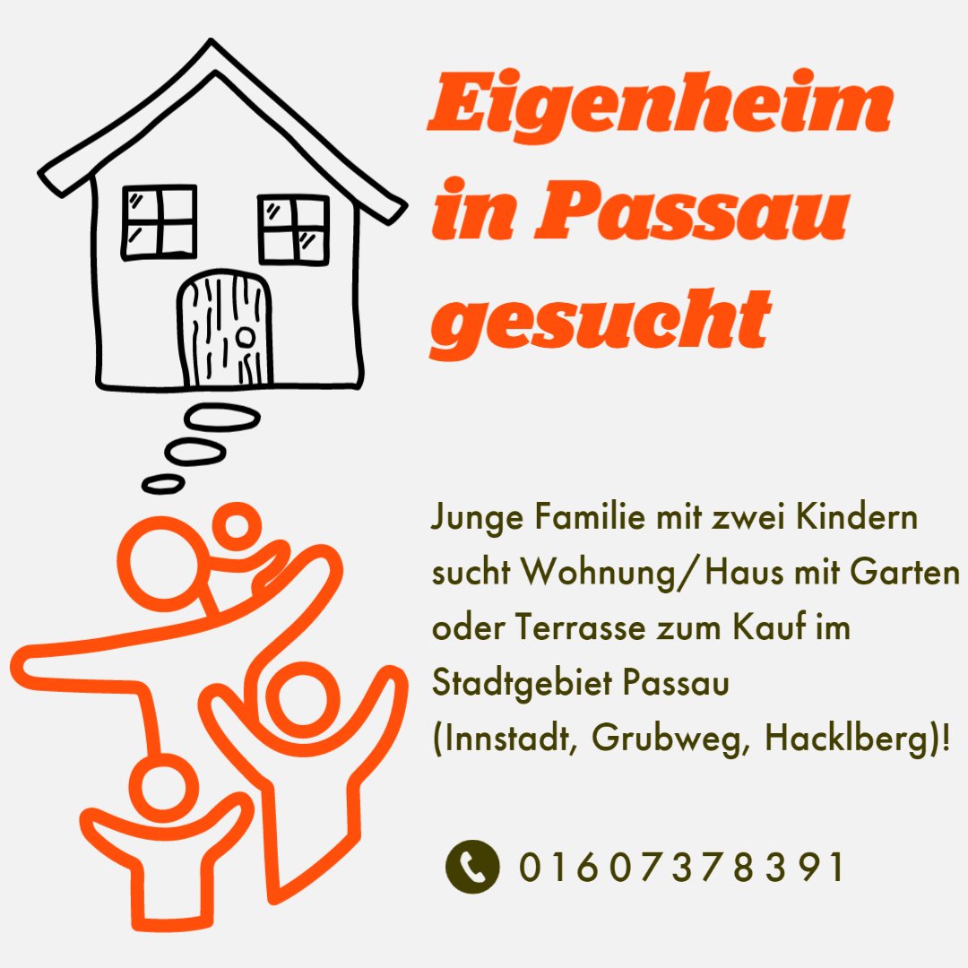 muellerlernt's tweet photo. Hey Community, wer weiß was? Haus oder Wohnung zum Kaufen im Stadtgebiet Passau gesucht! Garten oder Terrasse, mind 4 Zimmer u. Mind. 130 qm... Freuen uns über jeden Hinweis! #passau #immobilien #kaufgesuch https://t.co/xrcefplpP6