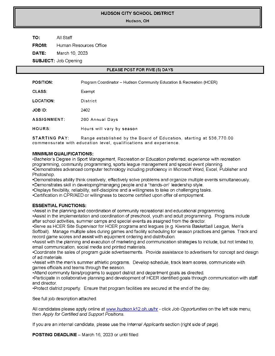 Last call for applicants for the position of  Program Coordinator!  Interviews start soon!