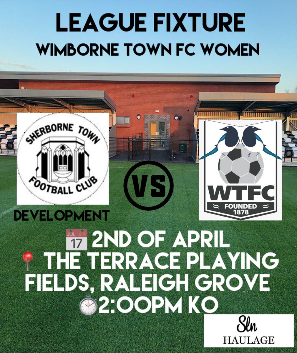 Our last league fixture against Sherborne Town Development 🙌⚫️⚪️

🆚Sherborne Town Development 

📆 2nd April 

📍The Terrace Playing Fields  

⏱2pm

Please come and support us 🙌⚫️⚪️

#upthemagpies #WimborneTownFc