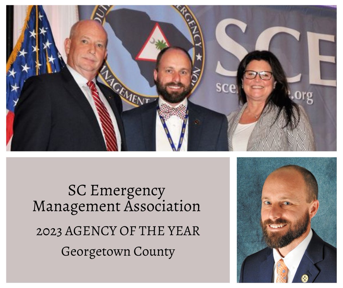 👏Kudos, <a href="/GtCounty/">Georgetown County, S.C.</a>! <a href="/SCEmergency/">SC EM Association</a> Management Association named Georgetown EMD its 2023 Agency of the Year. 🎉Georgetown EMD Director Ellis was also named president of the association for 2023. Congratulations, Director Ellis &amp; Georgetown EMD staff on your well-deserved accolades!