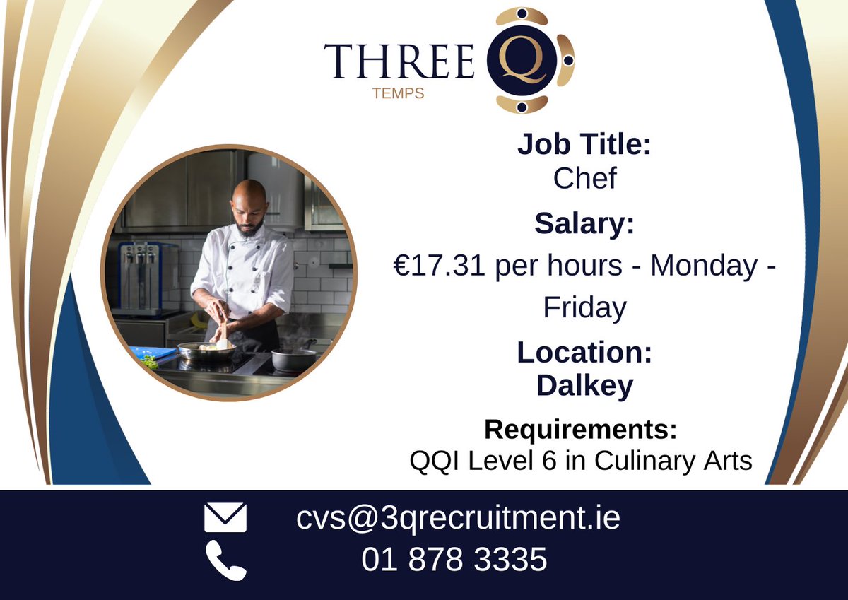 3QRecruitment's tweet image. We at @ThreeQ seek a skilled and experienced Chef to join our team. The ideal candidate will have a passion for cooking and be able to work in a fast-paced environment. Working hours are 7:30 Am - 3:00PM or 10:00AM - 5:30PM. #ChefJob #ChefVacancy #CulinaryArts