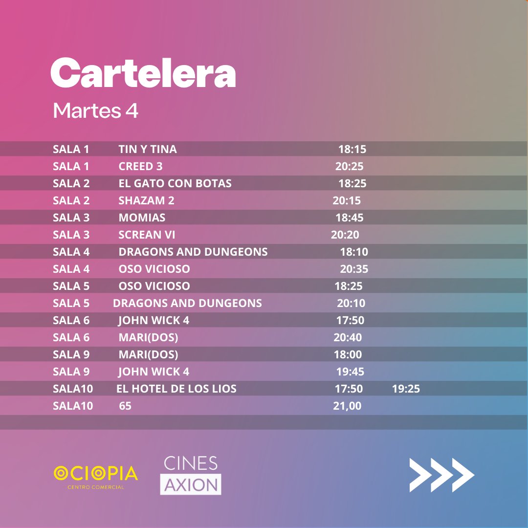 ccociopia's tweet photo. 📣Tenemos nuestra cartelera semanal 🤭
Esperamos que le saques el jugo y no dejes tiempo para el aburrimiento 🥱❌🍿✅
¿Te esperamos este finde?
.
.
.
#carteleraorihuela #cartelera #cine #ccociopia #ociopía https://t.co/nVVz3d4isO