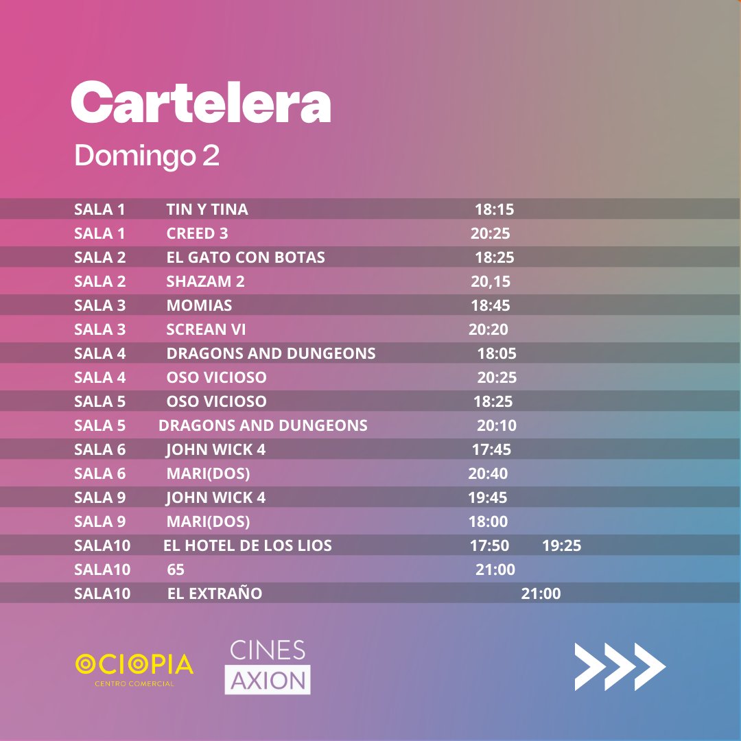 ccociopia's tweet photo. 📣Tenemos nuestra cartelera semanal 🤭
Esperamos que le saques el jugo y no dejes tiempo para el aburrimiento 🥱❌🍿✅
¿Te esperamos este finde?
.
.
.
#carteleraorihuela #cartelera #cine #ccociopia #ociopía https://t.co/nVVz3d4isO