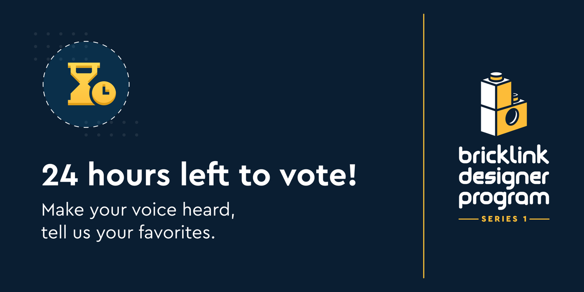 BrickLink's tweet photo. It's almost time to tally the votes. Crowd Support for BrickLink Designer Program Series 1 ends March 31st at 12pm Pacific.

If you haven't already, it's time to get your votes in and make your voice heard!

https://t.co/jElWaPE0xy

#LEGO #BrickLink #BDPSeries1 https://t.co/zZOtBJjxvu