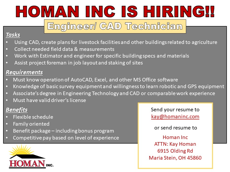 homan_inc's tweet photo. 💥WE ARE HIRING!!💥 
We are looking for an Engineer and/or CAD Technician to join our team. Please see the details below for more information.
Email you resume to kay@homaninc.com or mail it in to our office https://t.co/PaqdIWEyZv