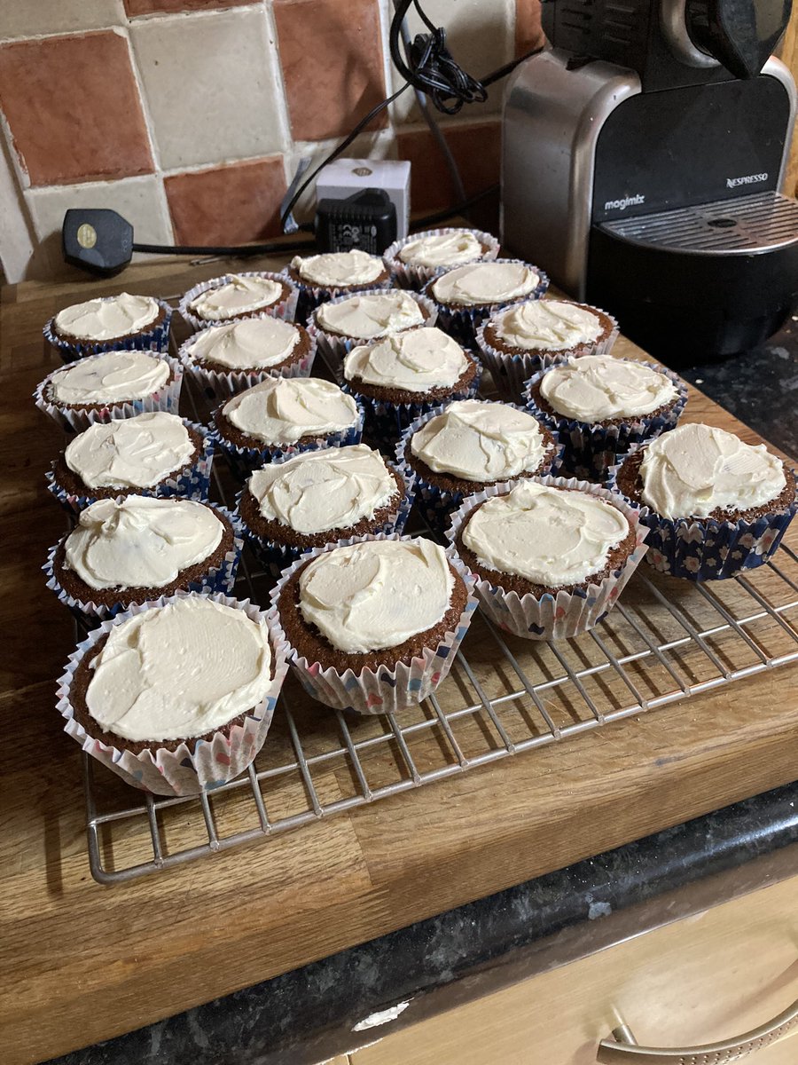 emmacook's tweet image. @BumblesGG lovely carrots 🥕 don’t just go in my veg risottos. Today they jumped straight from my freshly delivered veg box into the bowl for carrot cake buns 🧁, especially for Katy’s last day in my team tomorrow 😢