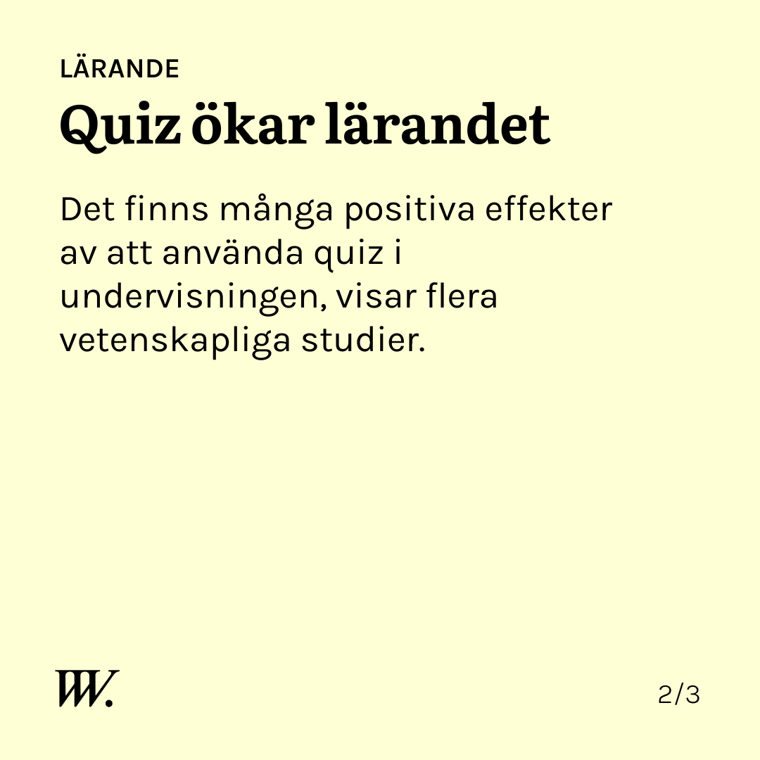 QUIZ 💭 Om de utformas på rätt sätt kan quiz göra under för din inlärning, enligt flertalet vetenskapliga studier. Läs mer: vadvivet.se/quiz-larande

🤓 På Vad Vi Vet kan du testa din allmänbildning och kunskap inom många olika ämnen. Besök vadvivet.se/quiz