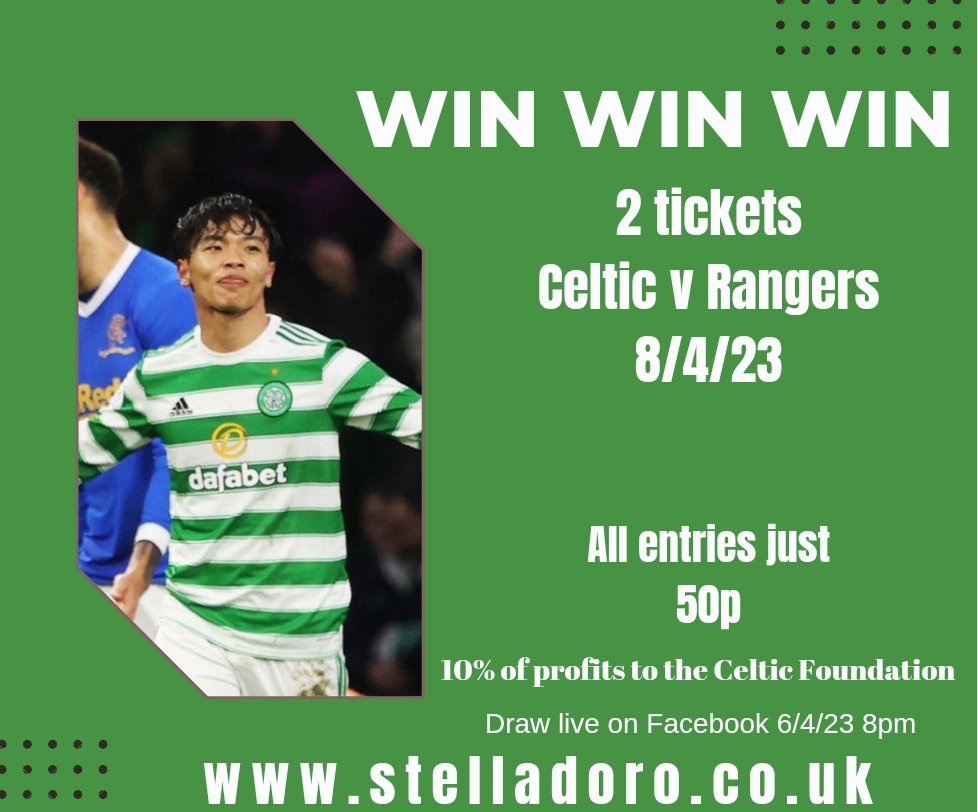 StellaDoroSport's tweet photo. 🍀We never stop🍀

2 tickets for the Celtic v Rangers match on 8th April

50p a ticket
10% of profit to the Celtic Foundation

Get involved
https://t.co/0z9KAw4WL8 https://t.co/CxcJdzzkCC