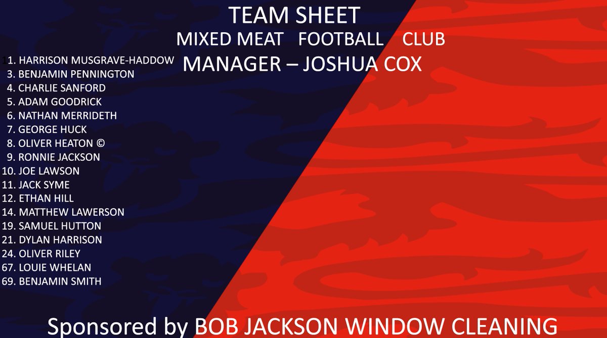 MixedMeatCDF's tweet photo. TEAM NEWS⚽️
Here we have the team sheet for tomorrows game!
Come down and support Joshys' lads in tomorrows game all tickets are sold however another batch is on the way.

#mixedmeatfc https://t.co/JJCgs7FetJ