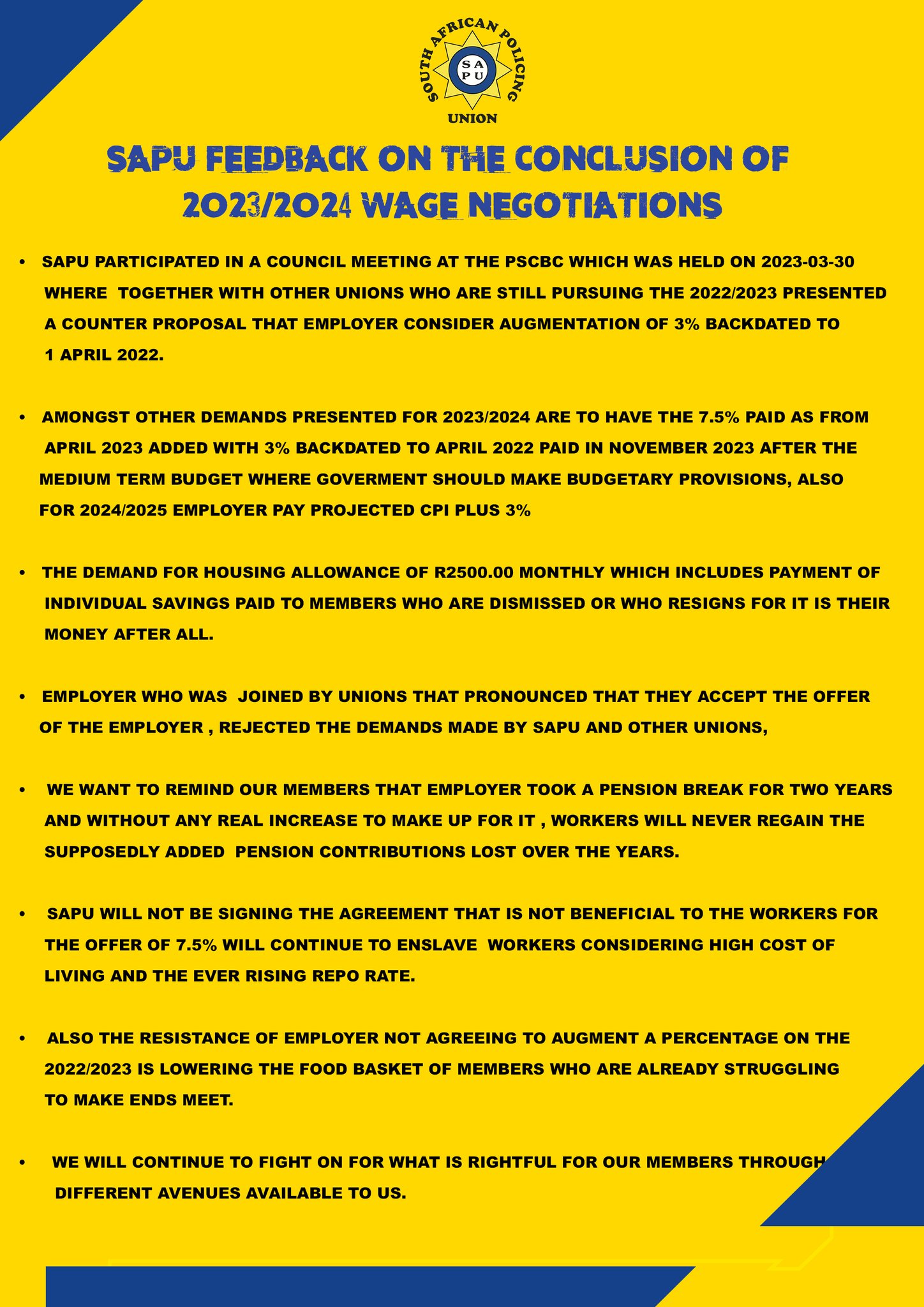 SAPU on Twitter "SAPU FEEDBACK ON THE CONCLUSION OF 2023/2024 WAGE