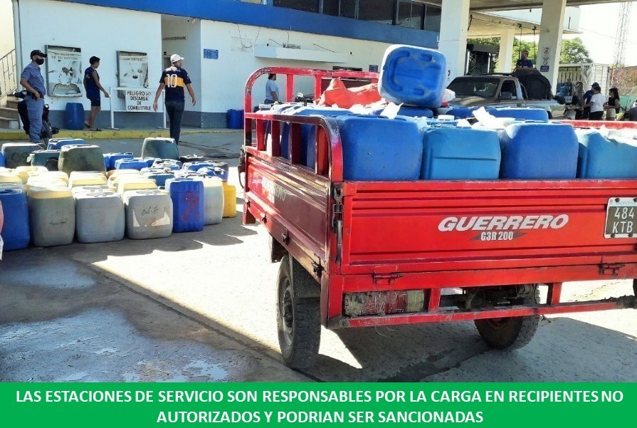 AFIRMARON QUE LAS ESTACIONES DE SERVICIO SON RESPONSABLES POR LA CARGA EN RECIPIENTES NO AUTORIZADOS Y PODRIAN SER SANCIONADOS EN CASO DE INCUMPLIMIENTOS