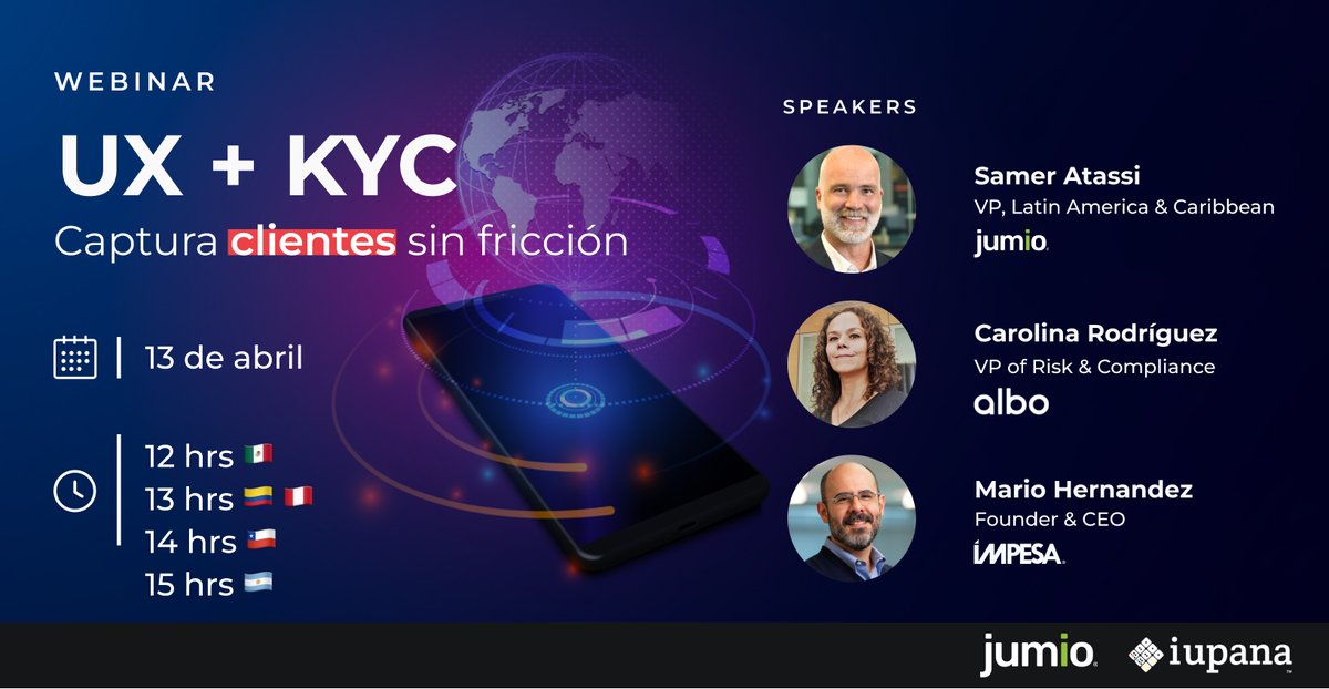 iupana's tweet photo. ¿Cómo atraer nuevos clientes #fintech? 🤔
Nos reuniremos junto a expertos sobre #UX y prevención de #fraude en fintech en #latam para actualizarte sobre las mejores prácticas y brindarte estrategias que puedes implementar en tu negocio.

👉  Regístrate: https://t.co/JzYIpqkjgk https://t.co/hWGPvCEoMf
