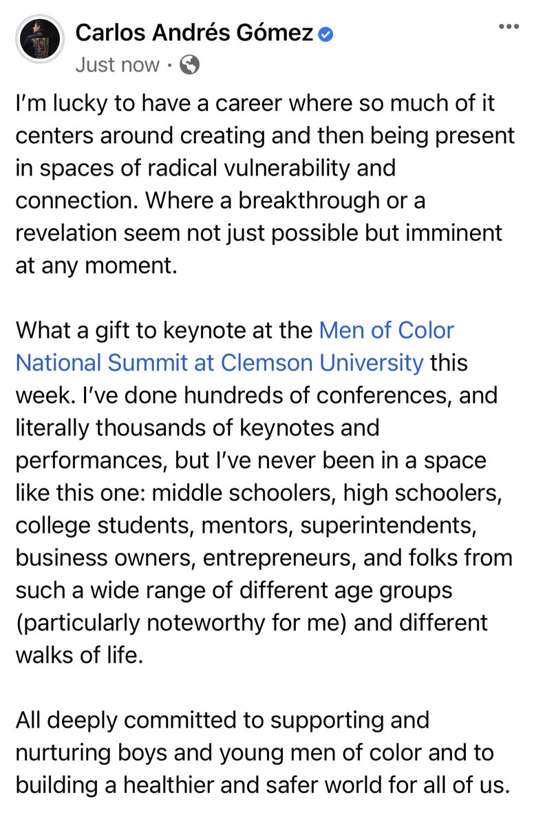CarlosAGLive's tweet photo. Here’s to deeper &amp; more meaningful connections—to us ever growing toward who we are meant to become. 

#CarlosOnTour
#masculinity
#HealthyMasculinity
#ReimaginingModernManhood 
#ClemsonMOC https://t.co/rORpMWrZla