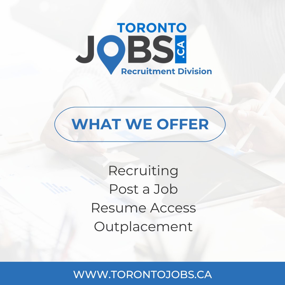 The TorontoJobs.ca Recruitment Division has a number of recruitment solutions to meet your unique needs.

Learn more here: torontojobs.ca/employers/#ser…

#employers #recruitment #torontojobs #toronto #employment #GTA #employmentservices #recruitingservices #recruiting