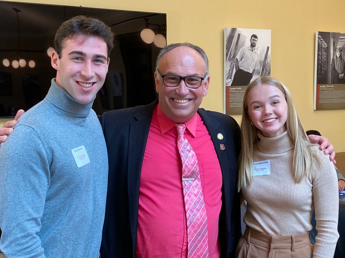 Over 30 Concordia college students who boarded a bus at 5 am to come to advocate for Higher Education at the Capitol. It is always great to meet with students like the ones pictured here: Grace Halverson, Jordan Jensen, and Daniel Davies.