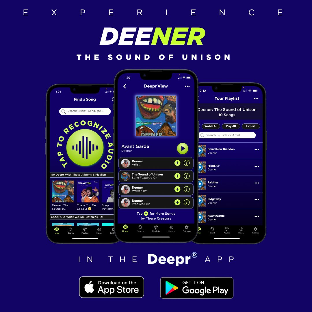 DeeprMusicApp's tweet image. #GoDeepr and discover the creativity behind “The Sound of Unison” on the Deepr App📲 

Link in bio 🔗

#BrandonDeener #Music #Art #BlackArt #Artists #BlackArtist #Songwriters #Producers #Musicians