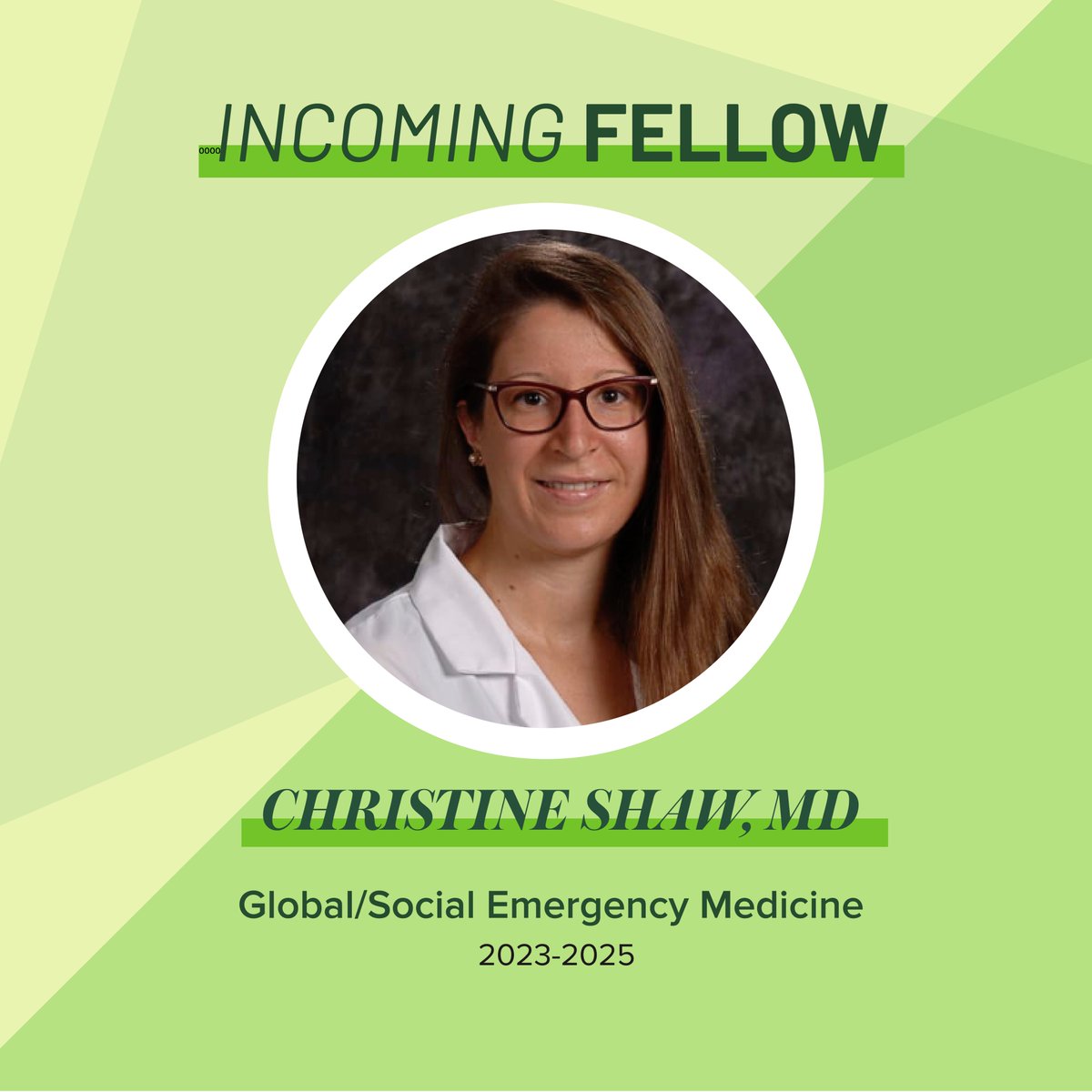 We're excited to welcome Christine Shaw, MD, to our combined Social/Global Emergency Medicine fellowship, starting in July 2023! Dr. Shaw joins us from LSU Shreveport. Congratulations, Dr. Shaw!