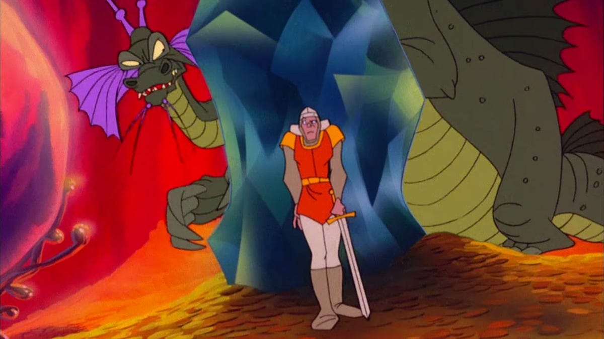 Cinecomio's tweet image. Cuando Don Bluth se pasó al Laserdisc y el guerrero de los bits... Dragón mágico, menos sangre que el de Sigfrido y mucha menos que los de la casa Lannister... Pero, fantasía de colorido y comecocos 🐲🗡 fire whitout blood #tronos