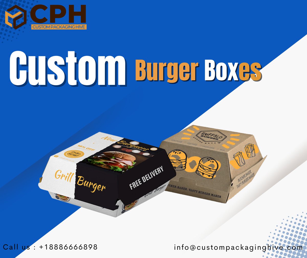 Custom Burger Boxes

For more details : 
Call: +18886666898
Email: info@custompackaginghive.com

#customboxes #customburgerboxes #burgerpackaging #hamburger #burgerboxes #cph #burgerboxescardboard #miniburgerboxes #customfoodpackaging #restaurantsupplies