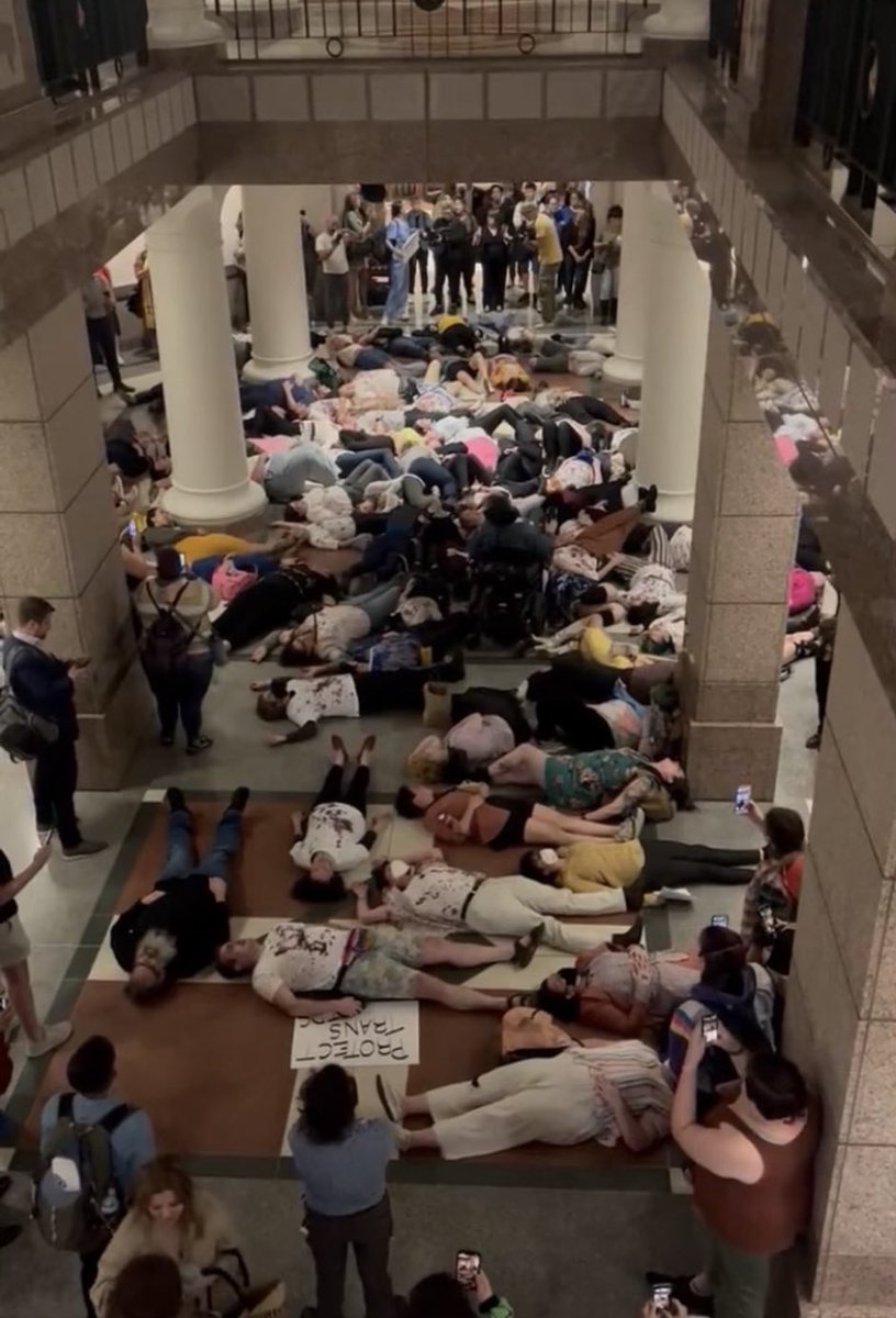 againstgrmrs's tweet photo. A group of trans activists did a “die-in” at the Tennessee Capitol to protest that children can no longer be chemically castrated or butchered in their state. 

These people are insane. Just leave the kids out of it!! #Tranuary6th https://t.co/Ye4wXyrHWH