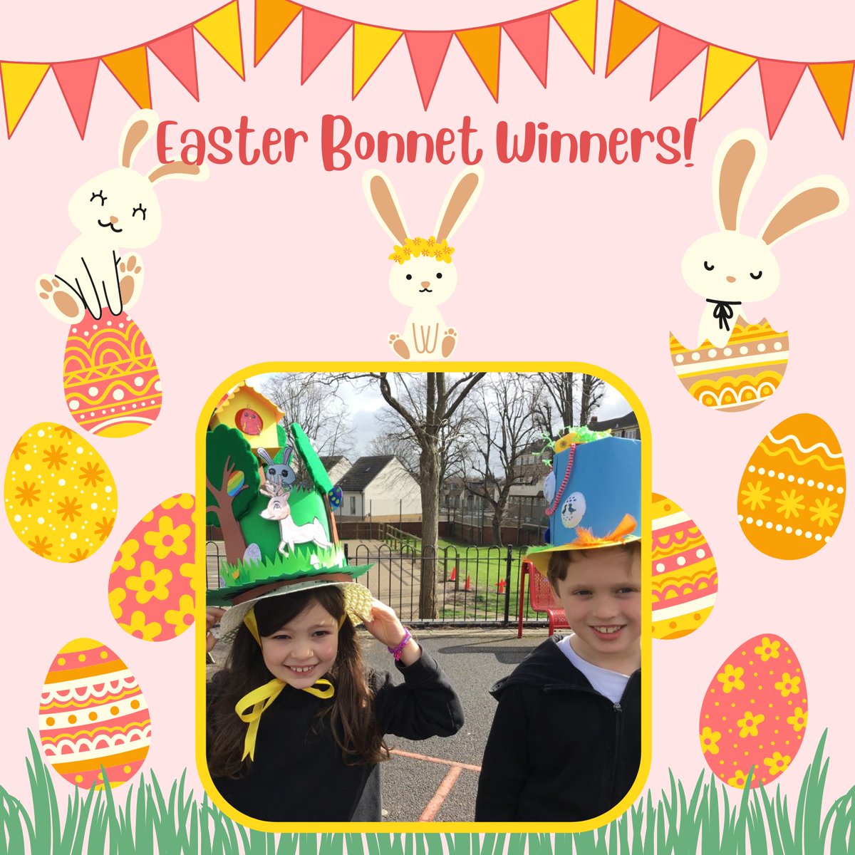Many congratulations Zephaniah Easter Bonnet winners, Rita and Maks!  👒🐥🐰🐣👒
#EasterBonnet #EasterBonnetParade #Congrats