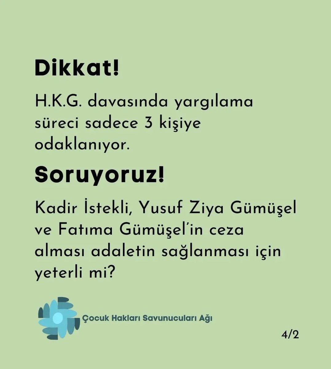 CocukIhd's tweet photo. H.K.G. davasının 3. duruşması 31 Mart Cuma günü 9:00'da Anadolu Adliyesi'nde görülecek.Cinsel istismarın gerçekleşmesine/durdurulmamasına doğrudan ve dolaylı şekilde neden olan tüm kişi ve kurumlar suç işlemiştir ve yargılanmalıdır.
#ÇocuklarİçinAdalet
#ÇocukİstismarınınAffıOlmaz https://t.co/jX9Gbt11oz