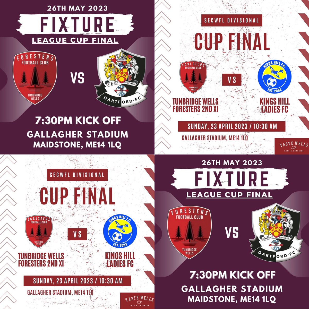 twforesters's tweet photo. Two woman’s teams at the club so naturally two @SECWFLnews #cupfinals
for our super talented #fozzies🟥⬛️ 

@ForestersLadies 
 @TWFLadiesB 
@DartfordFCWomen 
@khfcwomen 
@KentFA 

#womansfootball 
#proudclub https://t.co/jsCRsmfQx8