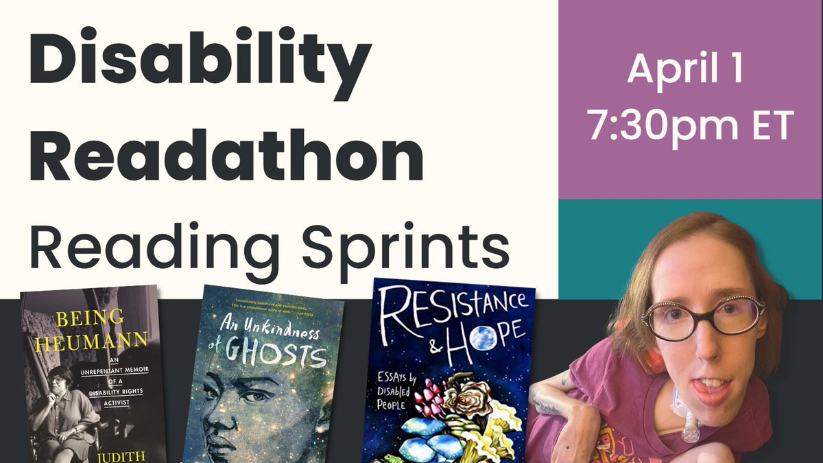 DisabilityRead's tweet photo. Join the #DisabilityReadathon kick-off reading sprints THIS Saturday, April 1st, at 7:30pm ET! You can read or participate with anything from your TBR.
They will be hosted on @geekygimp's YouTube channel: https://t.co/O1VGJ3YMKh #WeNeedDiverseBooks https://t.co/MX6Ne2j0Bg