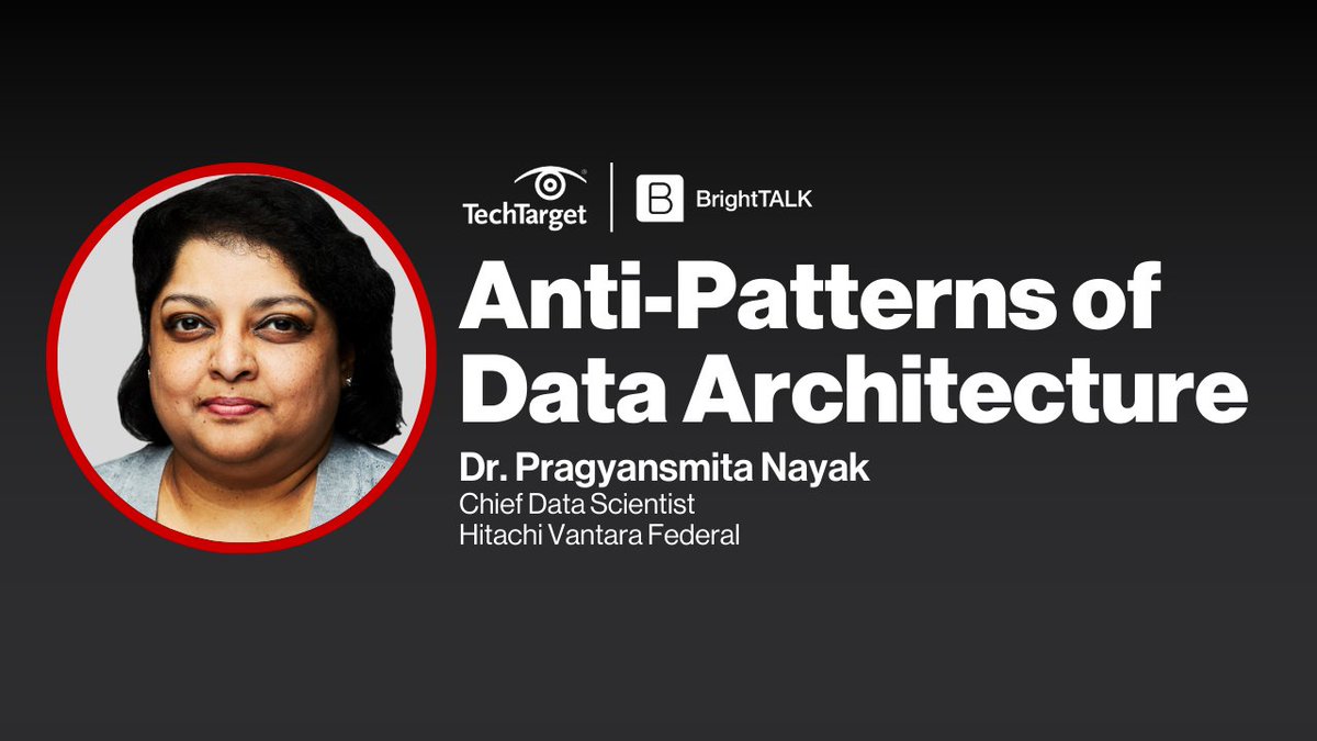 HVFederal's tweet image. Mark your calendars! Join Chief Data Scientist Dr. Pragyansmita Nayak on April 19th as she discusses &quot;Anti-Patterns of Data Architectures&quot; with BrightTALK: brighttalk.com/webinar/anti-p… #dataarchitecture #dataarchitect