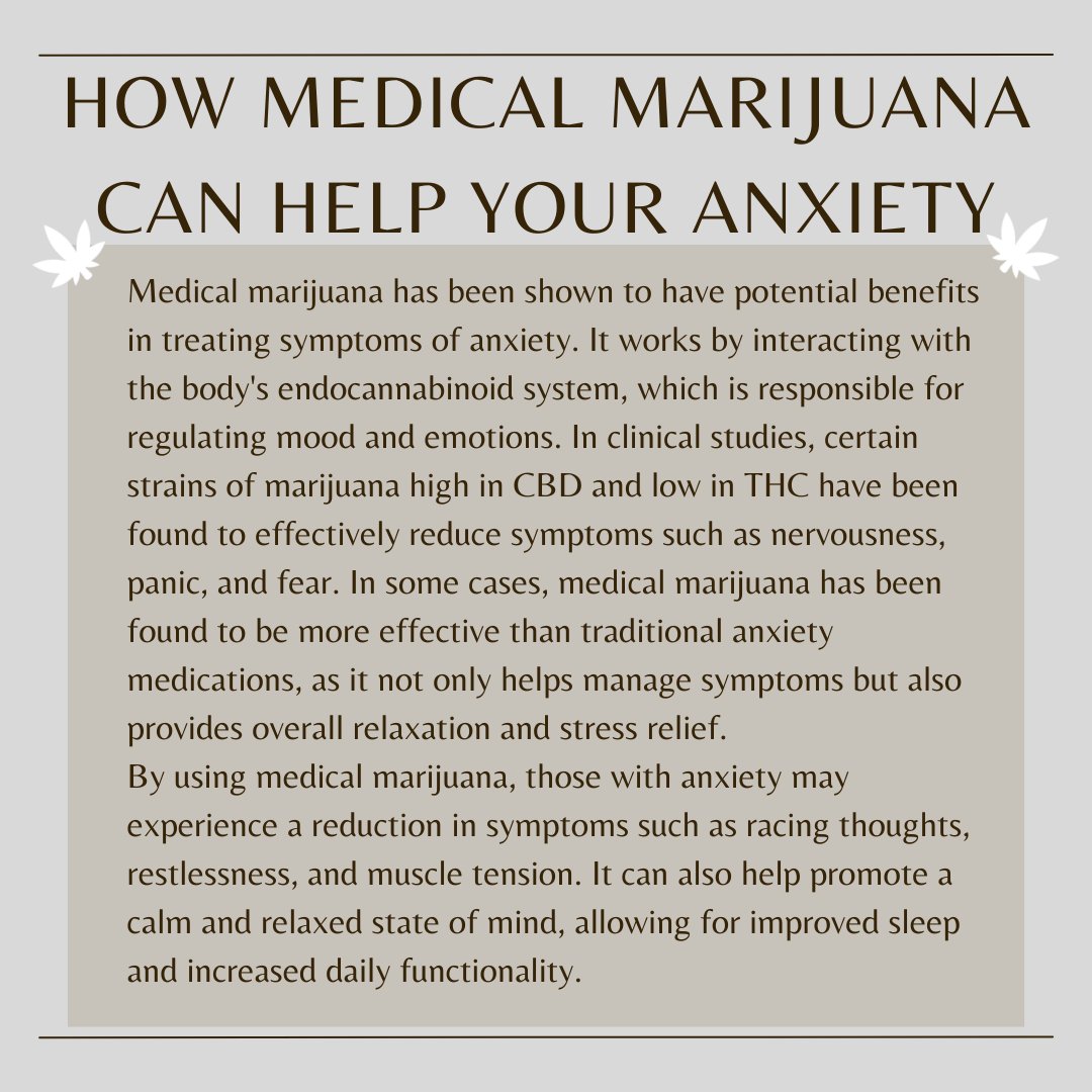 How Marijuana Can Help Your Anxiety

#MedicalMarijuana #AnxietyRelief #NaturalRemedies #CannabisCommunity #MentalHealthAwareness #StressRelief #HolisticHealth #MindBodyMedicine #WellnessJourney #SelfCare #HealthyLiving  #MedicalCannabis #AlternativeMedicine #AnxietyTreatment