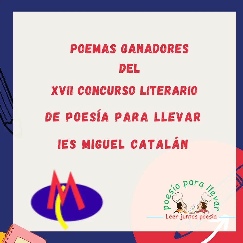 iesmcatalanzgz's tweet photo. XVII Concurso Literario de @PoesIaxrallevar IES Miguel Catalán.
Los premios se entregarán en el recreo del viernes 31 de marzo en la Biblioteca del instituto.💙💙💙📖
@RedEvolucionAr
@InnovaEduCar
@cpmariadeavila
@tonimartinez24
#poesia
#deletras
#educacionpublica https://t.co/mLKYzVwiEV