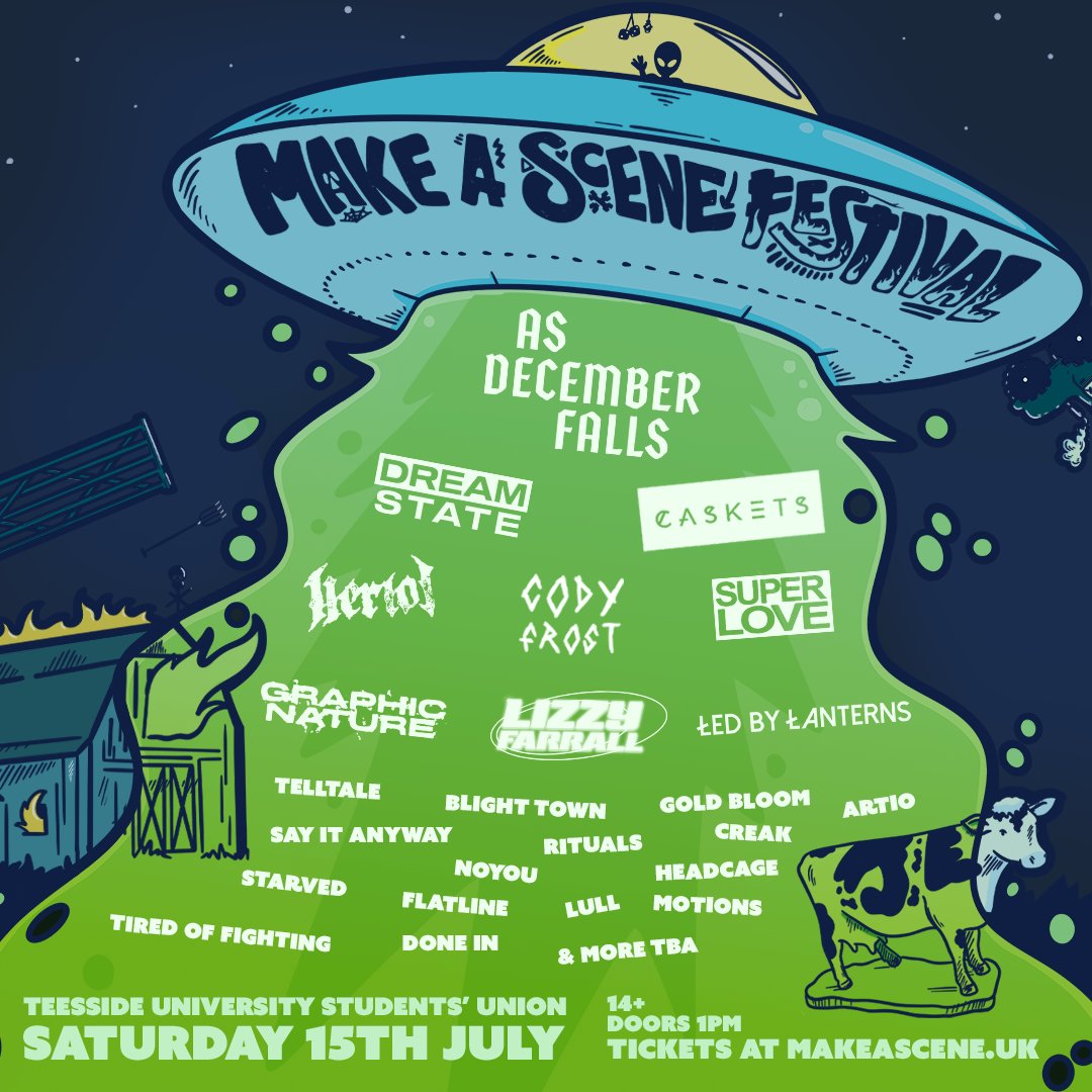 🔥 Buzzing to announce the next 12 artists...

<a href="/Caskets_band/">CASKETS</a>, @codyfrostmusic, <a href="/telltalerva/">TELLTALE (THE ALBUM)</a>, @goldbloomuk, <a href="/Artiomusic/">Artio</a>, @sayitanywayuk, <a href="/creakofficial/">Creak</a>, <a href="/headcageuk/">headcage</a>, <a href="/starvedcollectv/">Starved Collective</a>, <a href="/LULLmusicuk/">LULL</a>, Tired of Fighting &amp; Done In 

🎫: tinyurl.com/ye2abywx 

#MakeaSceneFest23 🤘🏼