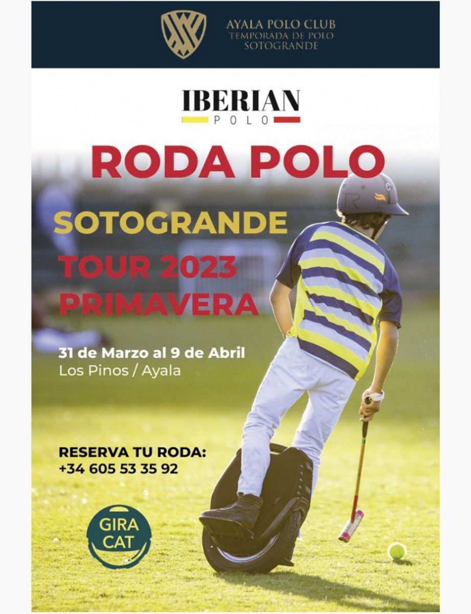 Mañana comienza #iberianpolotour en #sotogrande. Estaremos en Los Pinos y Ayala con muchas ganas de Polo. 
Acercaos al stand de Giracat para descrubrir el Roda Polo! 
Tenemos rodas para todos! 🤩🤩

#rodapolo #euc #polowheel #monocicloelectrico #polo #giracat #torneo