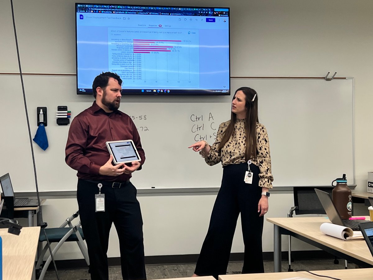 Wow, just watched @katybarrey and @ScienceSanders crush it at an NISD Math Differentiation Cohort meeting with their presentation on using iPads to stay mobile in the classroom! So inspiring to see them prioritize teacher needs when selecting tools. #NISDIT #EdTechTools 💻📱👨‍🏫👩‍🏫