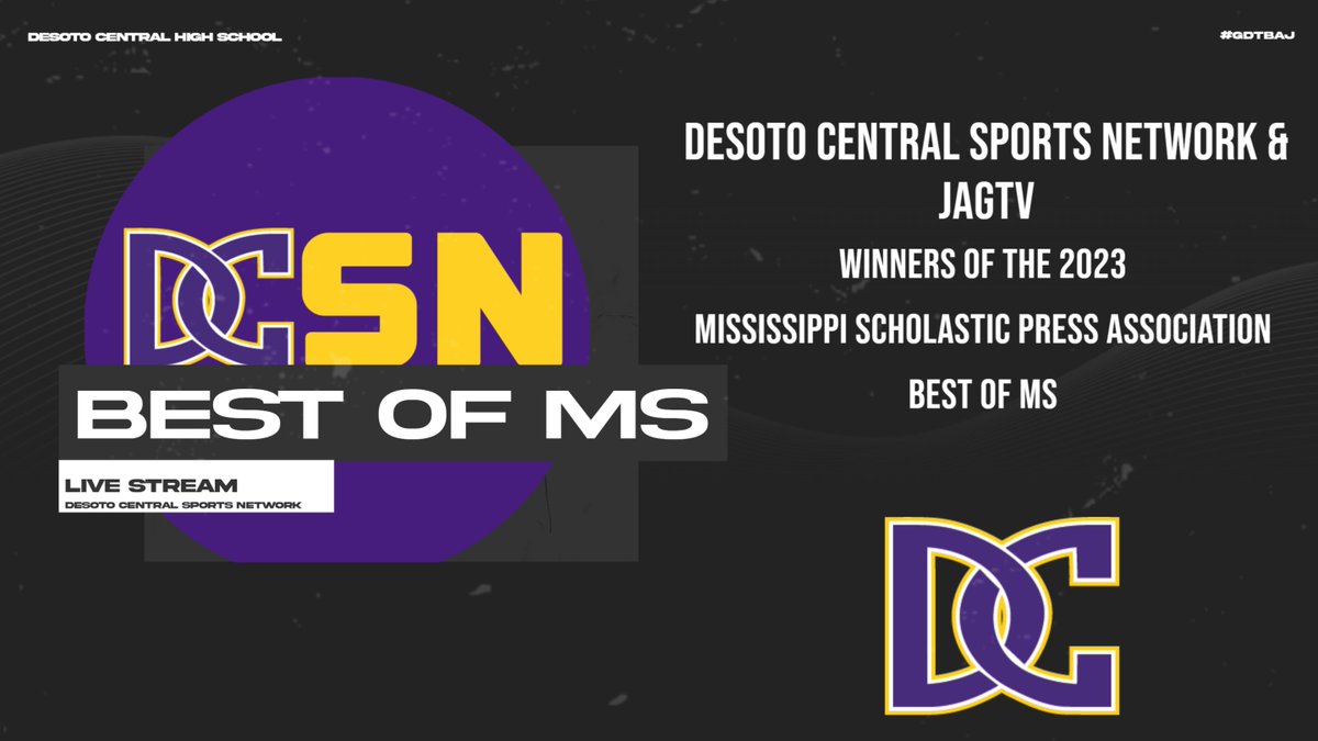 athletics_dc's tweet photo. Congratulations to @luke_sides3, @DCjagTV &amp; @DesotoNetwork on claiming top honors last week at the Mississippi Scholastic Press Association "Best of" We would like to thank our sponsors of the @DesotoNetwork for helping make this possible for our students!
#GDTBAJ
#PlayOnePlayAll https://t.co/6qtTX6PVSe