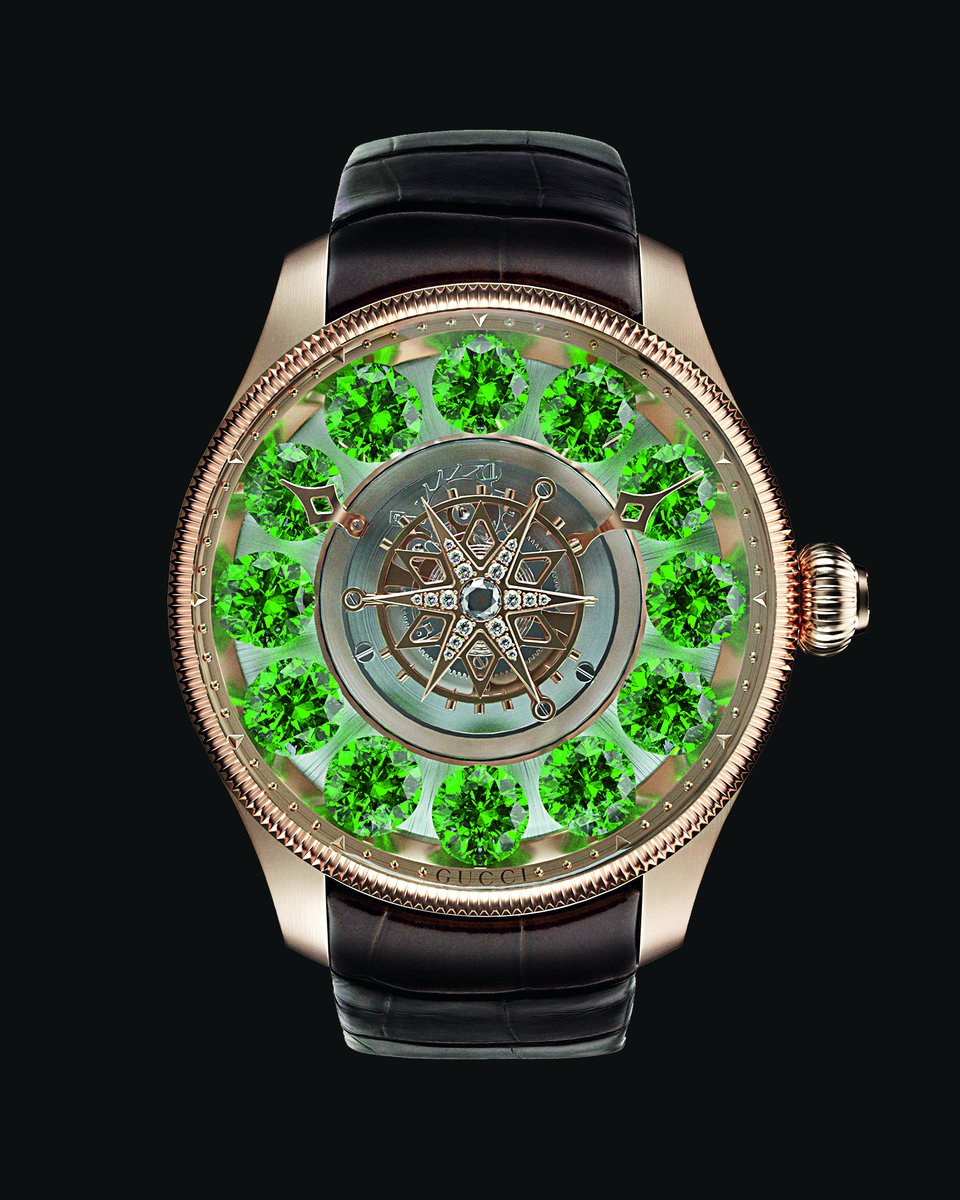 #gift #luxury Presented during a special #GucciHighWatchmaking event in Geneva, new G-Timeless Planetarium timepieces feature twelve precious gemstones and a start-and-stop function on the crown that activates a rotation around its Dancing Hours Flying T…