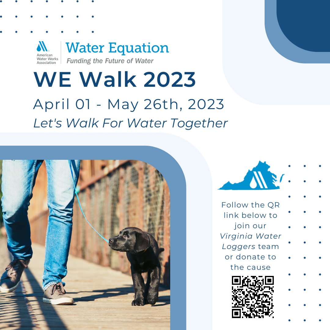 VA_AWWA's tweet photo. Join your Virginia colleagues and walk, bike, swim, rollerblade, run, or kayak to support the Water Equation.  Team members track their activities and compete with teams across the country.  WE Walk runs April 1 - May 26. Click to join the team or donate, https://t.co/4LGaABup8V https://t.co/kI5AA517KL