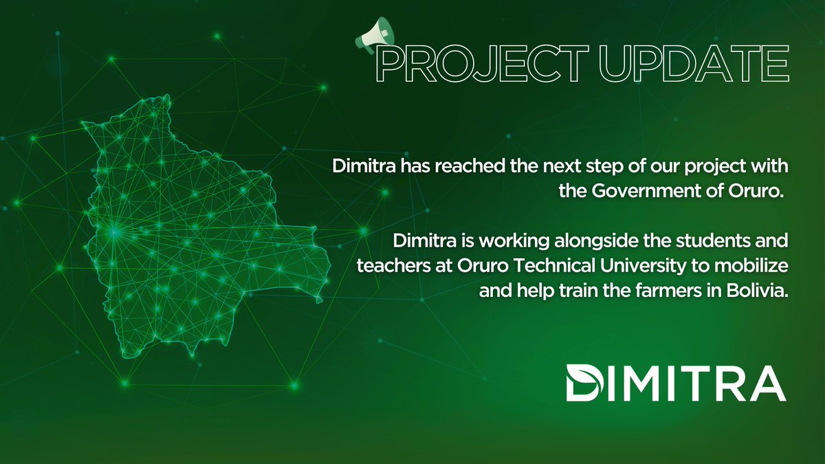📢 Project Update! Dimitra has reached the next step of our project with the Government of Oruro. Dimitra is working alongside the students and teachers at Oruro Technical University to mobilize and help train the farmers in Bolivia.