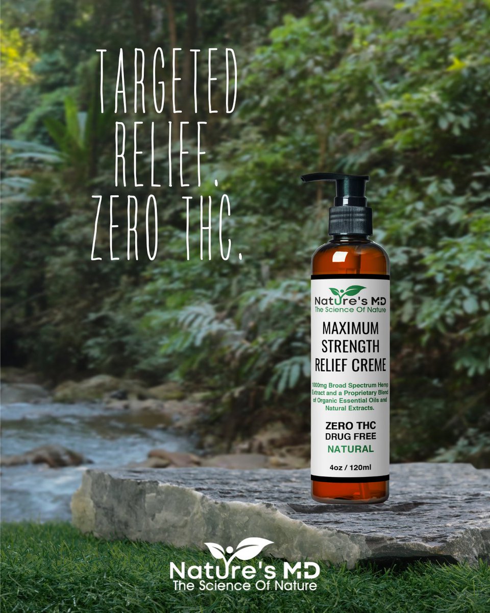 n8_essential's tweet photo. Are you tired of relying on artificial chemicals to get through your day? Try Nature’s MD Maximum Strength Relief Crème! Our broad-spectrum CBD product contains zero THC and is made with certified organic essential oils for maximum relief. #chronicpain #natural #CBD https://t.co/cFICMhKebq