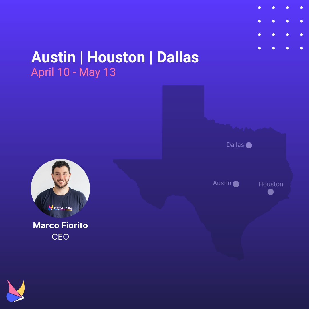 Marco will be in Texas representing MetaLabs in a few days. If you're interested in meeting him or have any recommendations, please feel free to contact us!
#Texas #AustinTech #DallasTech #technology #HoustonTech #startups #tech  #software #techstartups #techinaustin