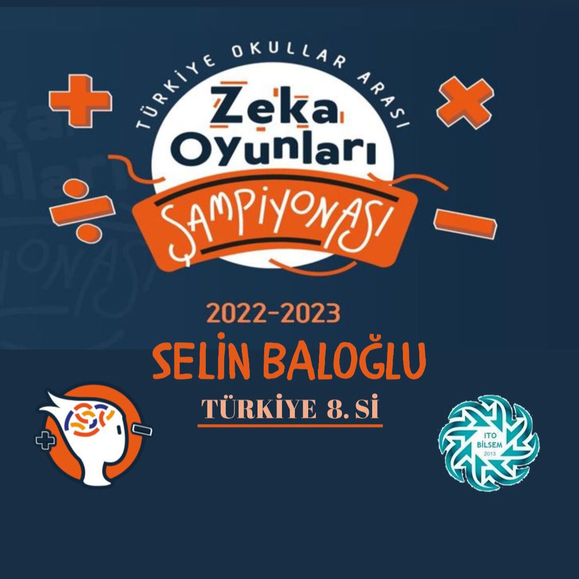 Türkiye Zeka Oyunları Şampiyonası’nda İl Finallerinde ilk 5 e girerek okulumuzu Bölge finallerinde temsil edecek takımımız; Danışman öğretmenleri Barış ÇAĞAN, tüm sorulara doğru cevap veren  öğrencimiz Selin BALOĞLU , Duru ÇAĞLAR ve Poyraz Ali AYDIN ı tebrik ederiz.