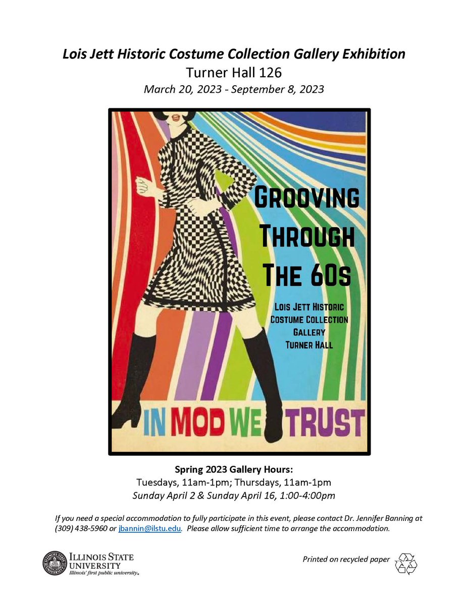 The Lois Jett Historic Costume Collection has a new exhibition! From now until September 8, 2023, it will be "Grooving Through the 1960s". This collection can be found in TUR 126. Check out the flyer for their hours.#LifeinFCS