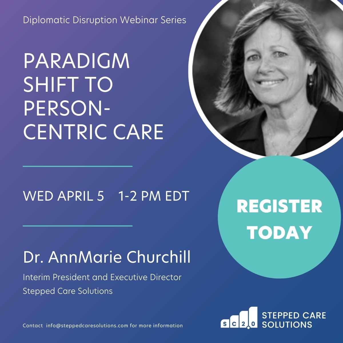 Have you ever tried to identify fundamental values &amp; principles that could drive the change to a person-centric system? Don’t miss out on our 2nd webinar with Dr. AnnMarie Churchill, Interim President and Executive Director of SCS. Register bit.ly/3Tbi1LQ 
#MentalHealth