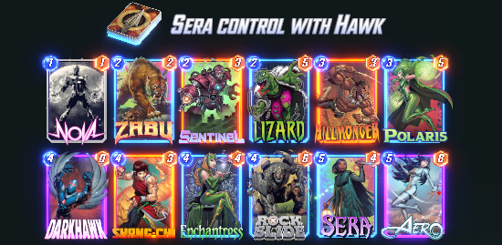 This is my favourite Sera control deck. In a tournament I beat two Thanos deck with this list.
The tournament was hosted by <a href="/SNAPBattleArena/">Battle Arena</a>