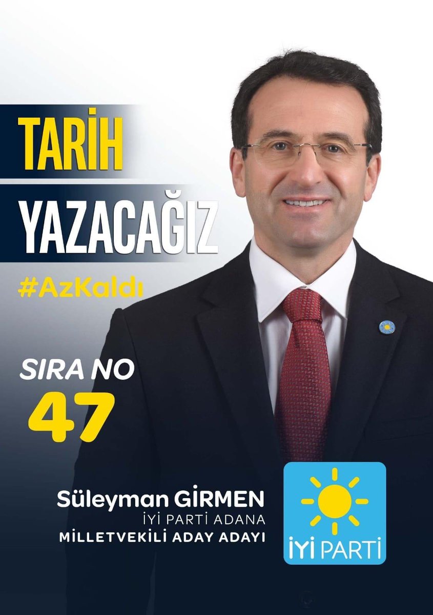 Adana’da kendince politikacı olduğunu zanneden <a href="/Suleymangirmen/">Süleyman Girmen</a> iyi partiden milletvekili aday adayı olmuş, seçimden seçime ortaya çıkan uyanık politikacının temayül yoklama sırası 47 imiş, kendisi tercihte üst sıralara çıkmayı bekliyor ama bizce sırası 47 gayet iyi orada kalsın