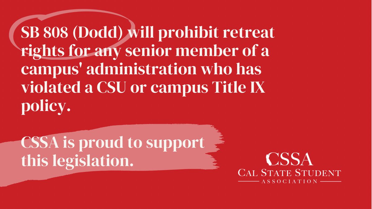 csustudents's tweet photo. Legislation to bolster Title IX policies on CSU campuses recently passed the Senate Education Committee.
Thank you, Senator Dodd, for authoring this important legislation. #CSSA #CSUstudents #SB808 https://t.co/oNwtfPS1lA